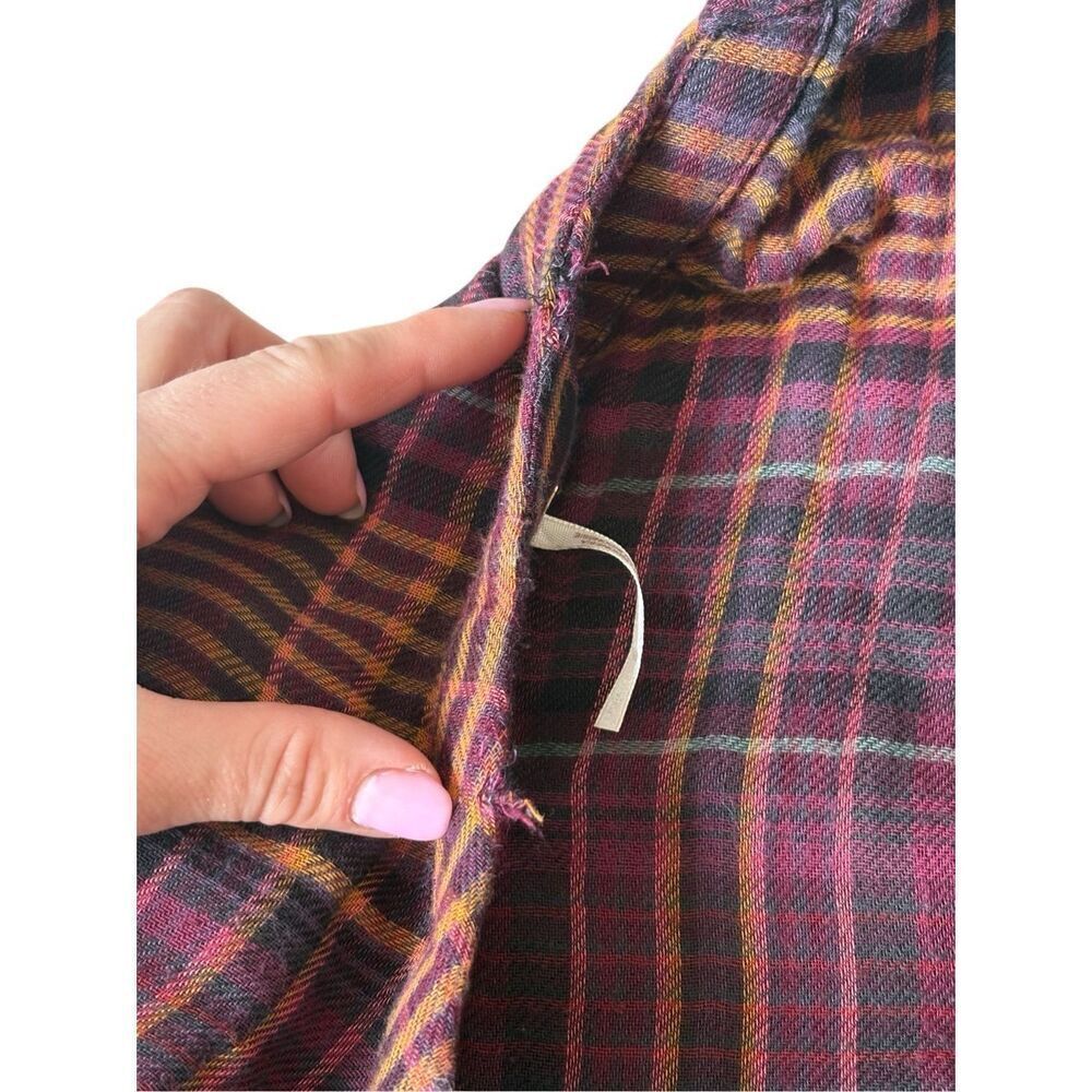 Free People Come On Over Button Down Plaid Top size L Lagenlook Boho Relaxed - Picture 7 of 12